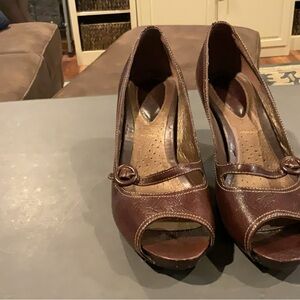 Clarks Brown Peep-Toe Heels